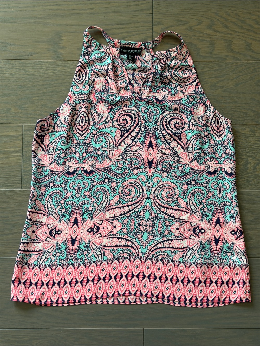 Cynthia Rowley Pink and Teal Paisley Halter sz L